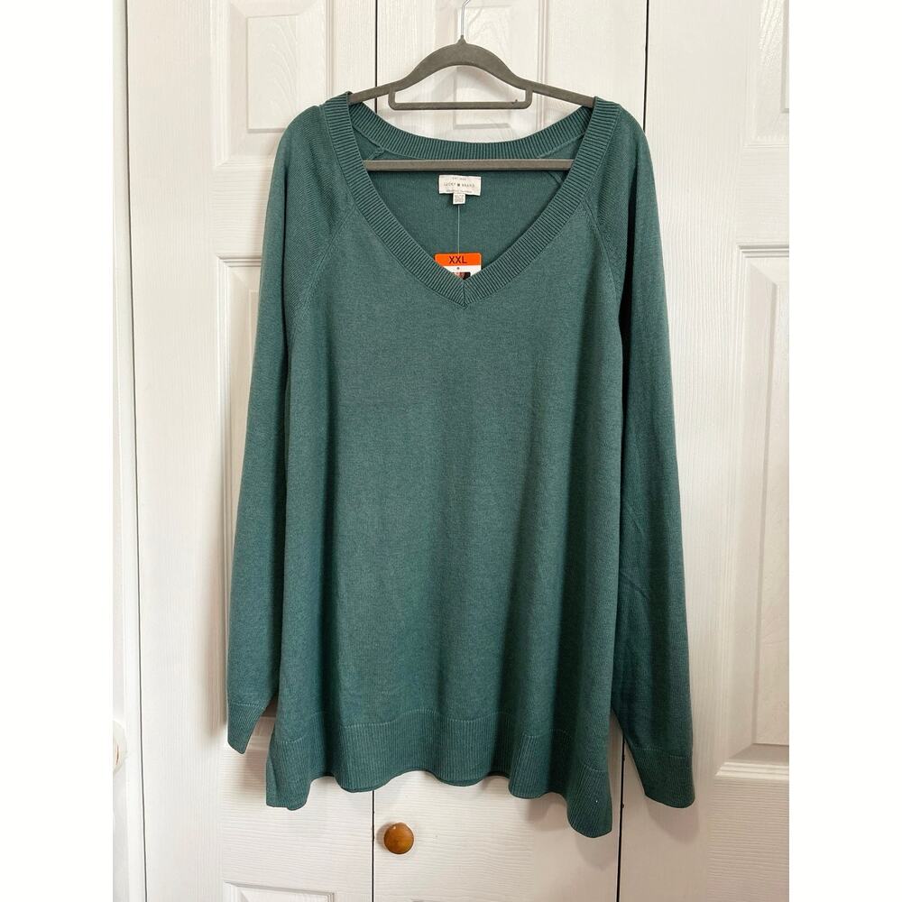 Lucky Brand NWT Green V-Neck Cotton Blend Sweater XXL